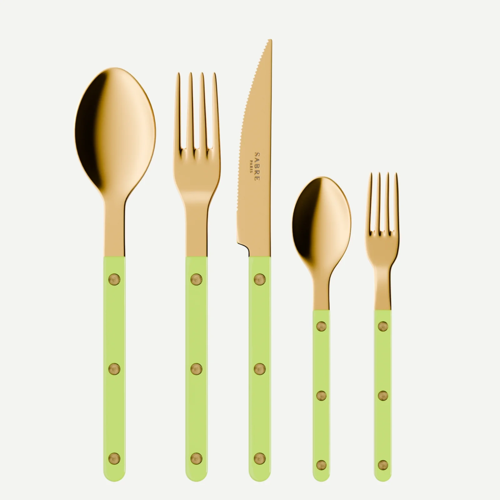 Bistrot Gold Uni, Lime - Set de 5 couverts de table