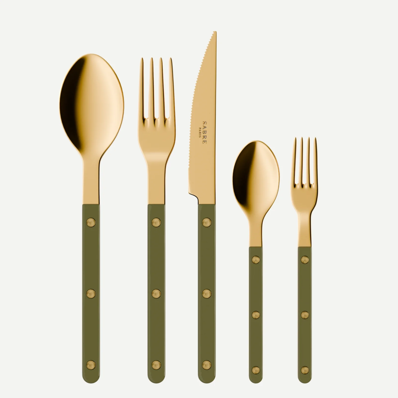 Bistrot Gold Uni, Vert fougère - Set de 5 couverts de table